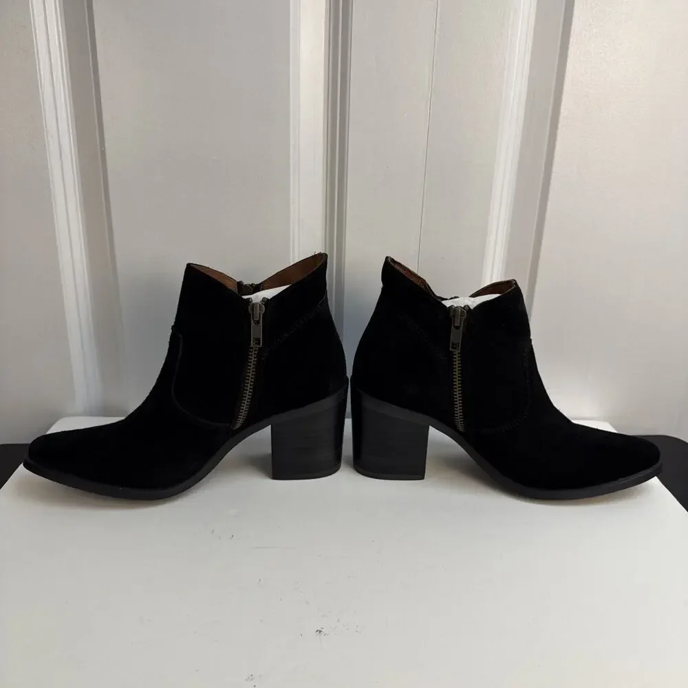 Steve Madden Women’s 6 Pierce Black Suede Ankle Zip Booties Almond Toe NWB - Picture 3 of 9